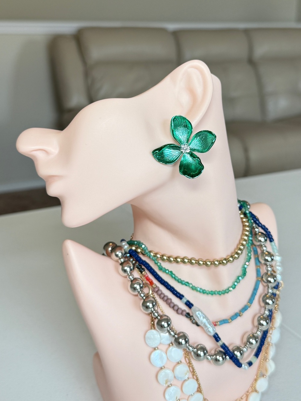 Green Petal Flower Earrings